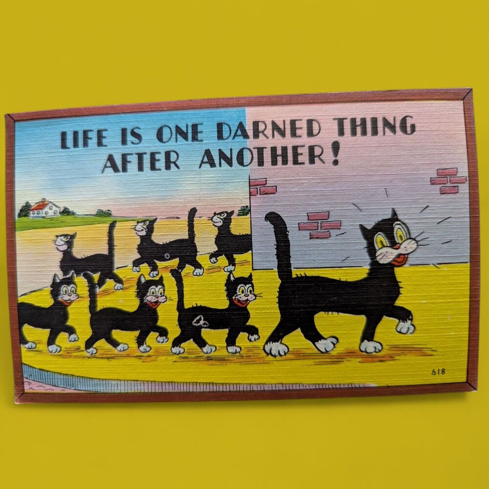 Postcard Life Is One Darned Thing After Another Cats Comic Art Print Vintage 618